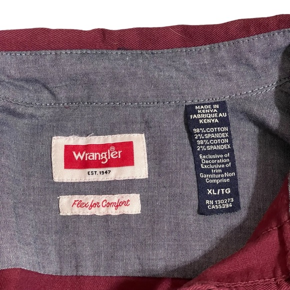 Wrangler Men’s Burgundy Button up Cotton Stretch Size XL - Picture 10 of 11
